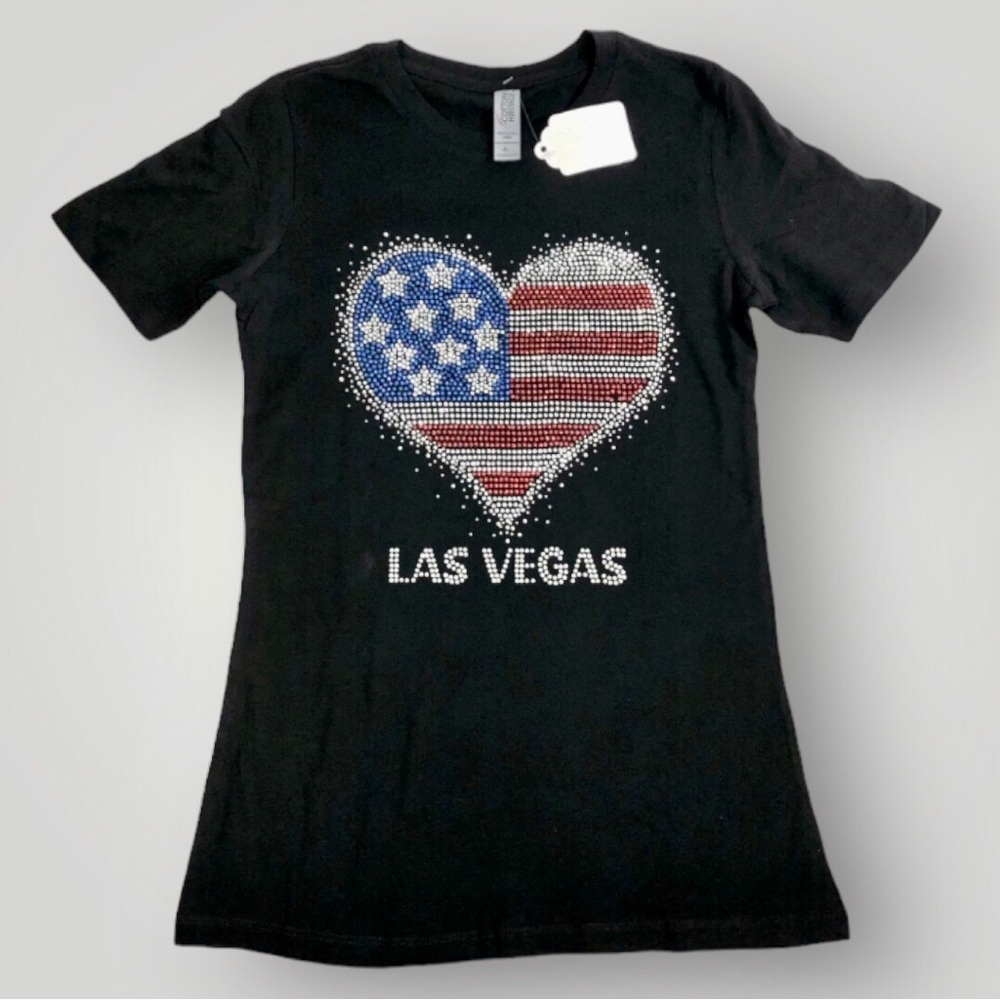 Las Vegas American Heart Embellished Tshirt Ladies